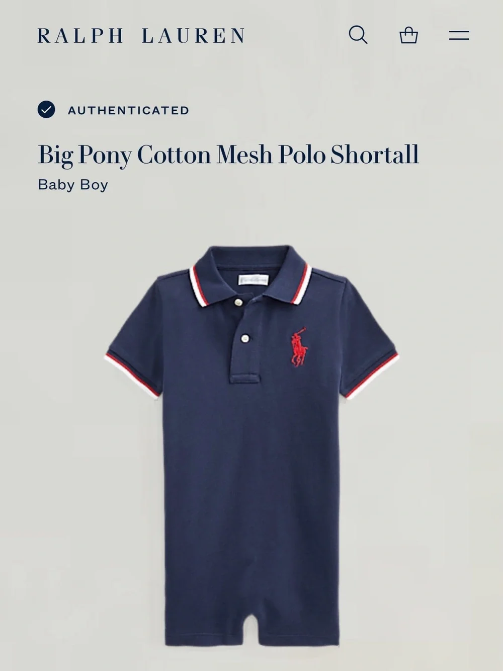 Ralph Lauren Navy Polo Baby Romper with Red Pony size 12 months